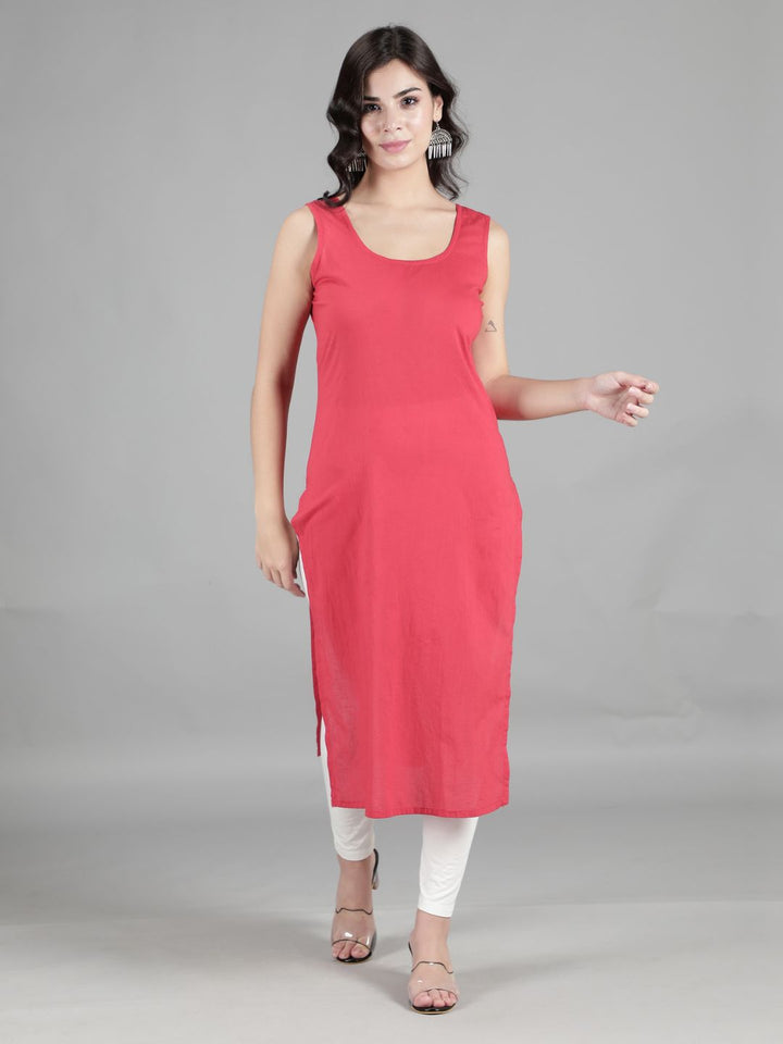 Carrot Pink Cotton Long Slip for Chikan Kurta