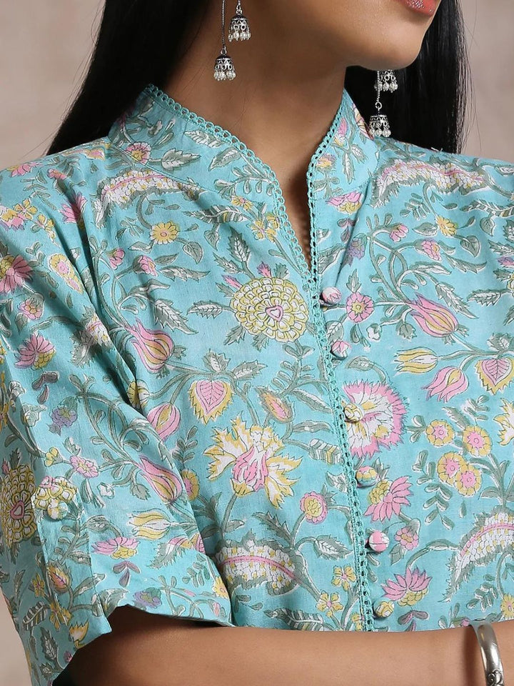 Celeste Blue Cotton Hand Block Printed Kurta