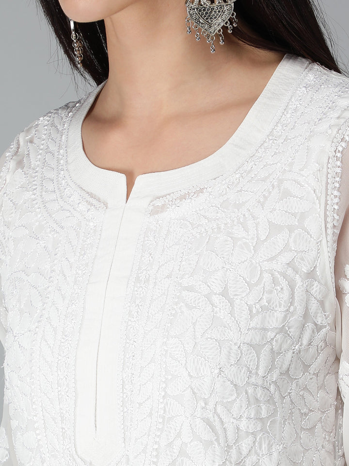 Chalk-White-Georgette-Chikan-Kurta-with-Slip