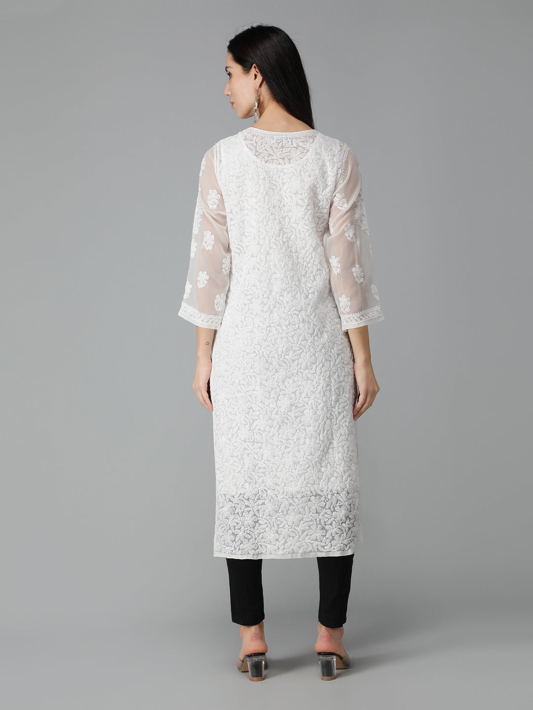Chalk-White-Georgette-Chikan-Kurta-with-Slip