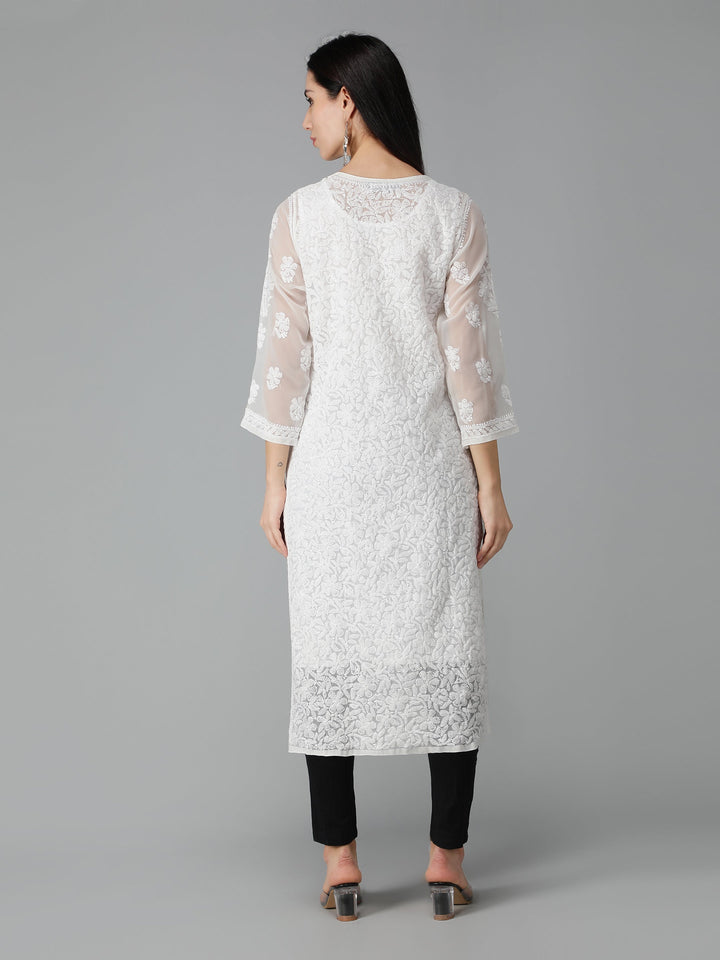 Chalk-White-Georgette-Chikan-Kurta-with-Slip