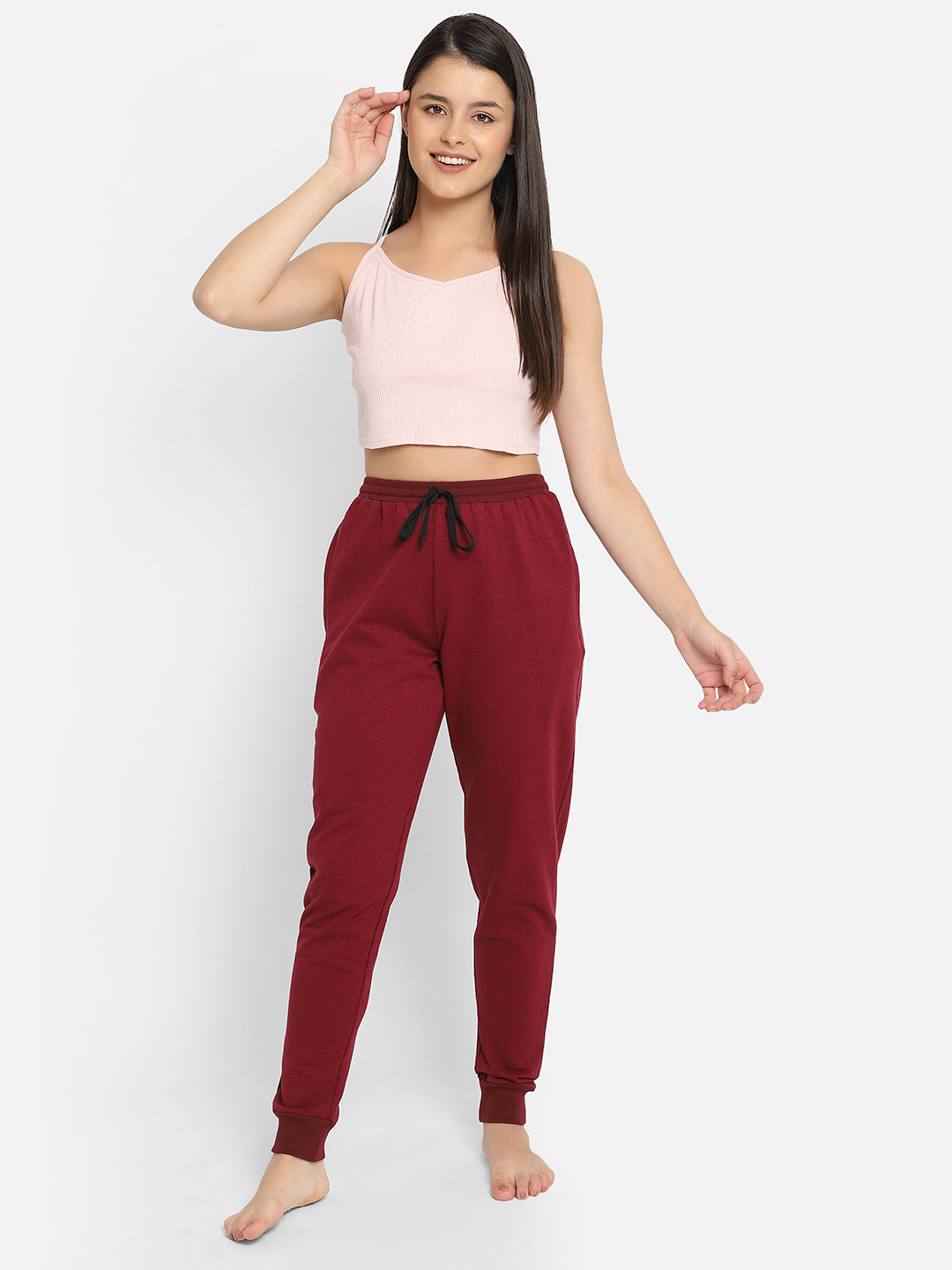 Chic-Basic-Cuffed-Joggers-In-Maroon