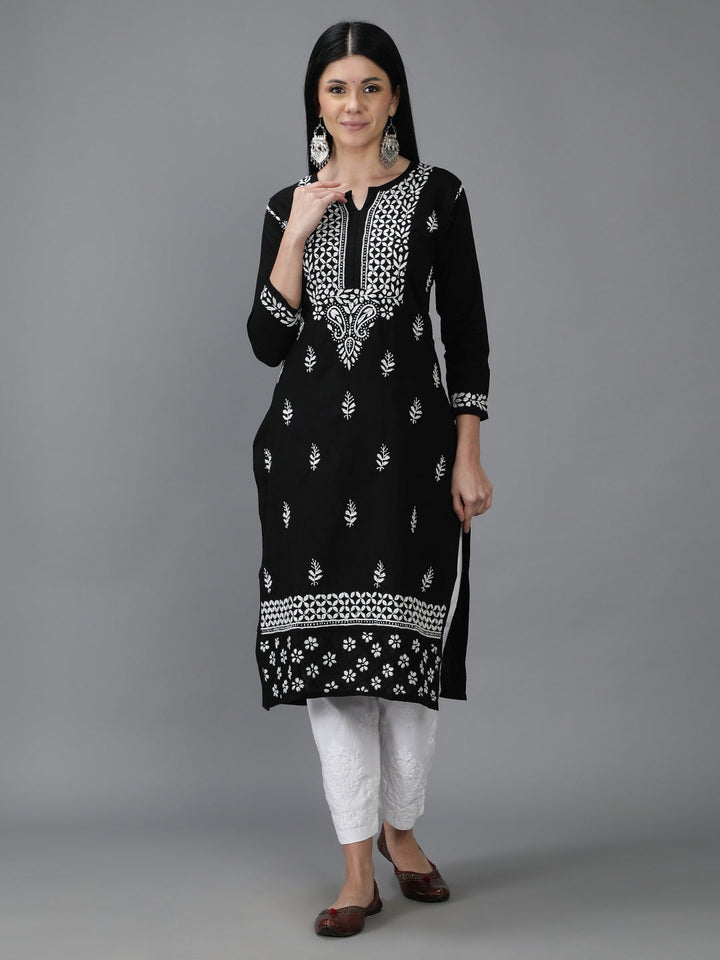 Chikankari-Embroidered-Black-Cotton-Kurta