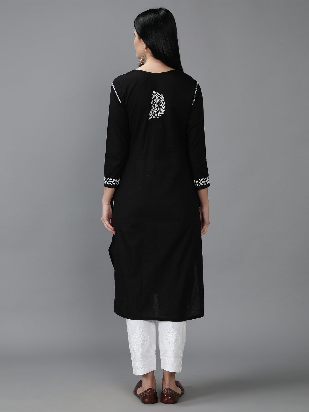 Chikankari-Embroidered-Black-Cotton-Kurta