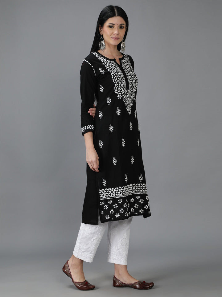 Chikankari-Embroidered-Black-Cotton-Kurta