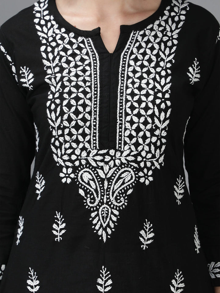 Chikankari-Embroidered-Black-Cotton-Kurta