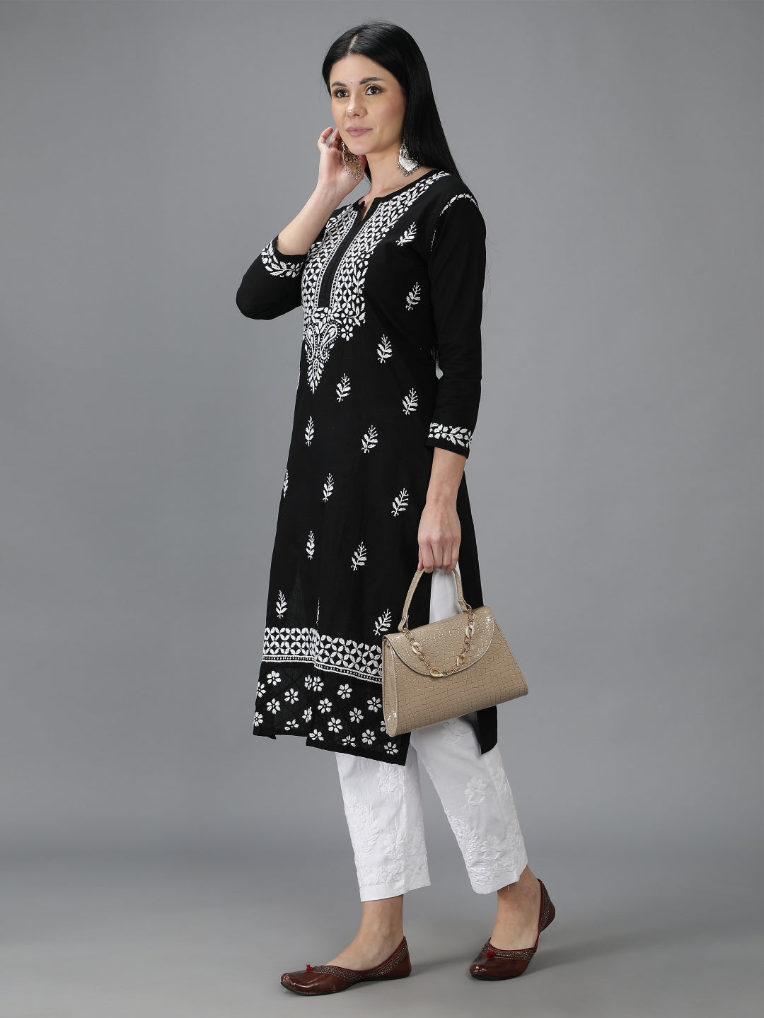 Chikankari-Embroidered-Black-Cotton-Kurta