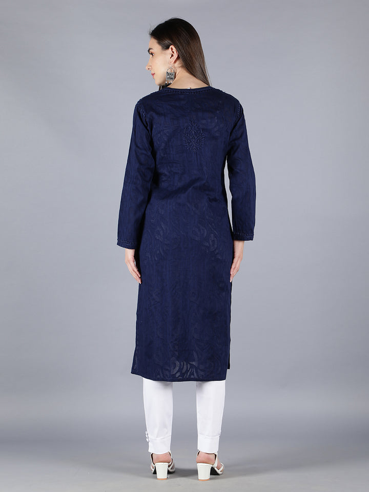 Chikankari Ethnic Navy Blue Cotton Kurta Set