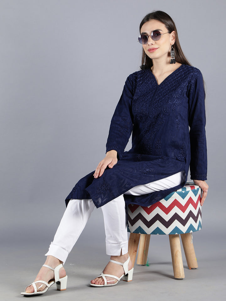 Chikankari Ethnic Navy Blue Cotton Kurta Set