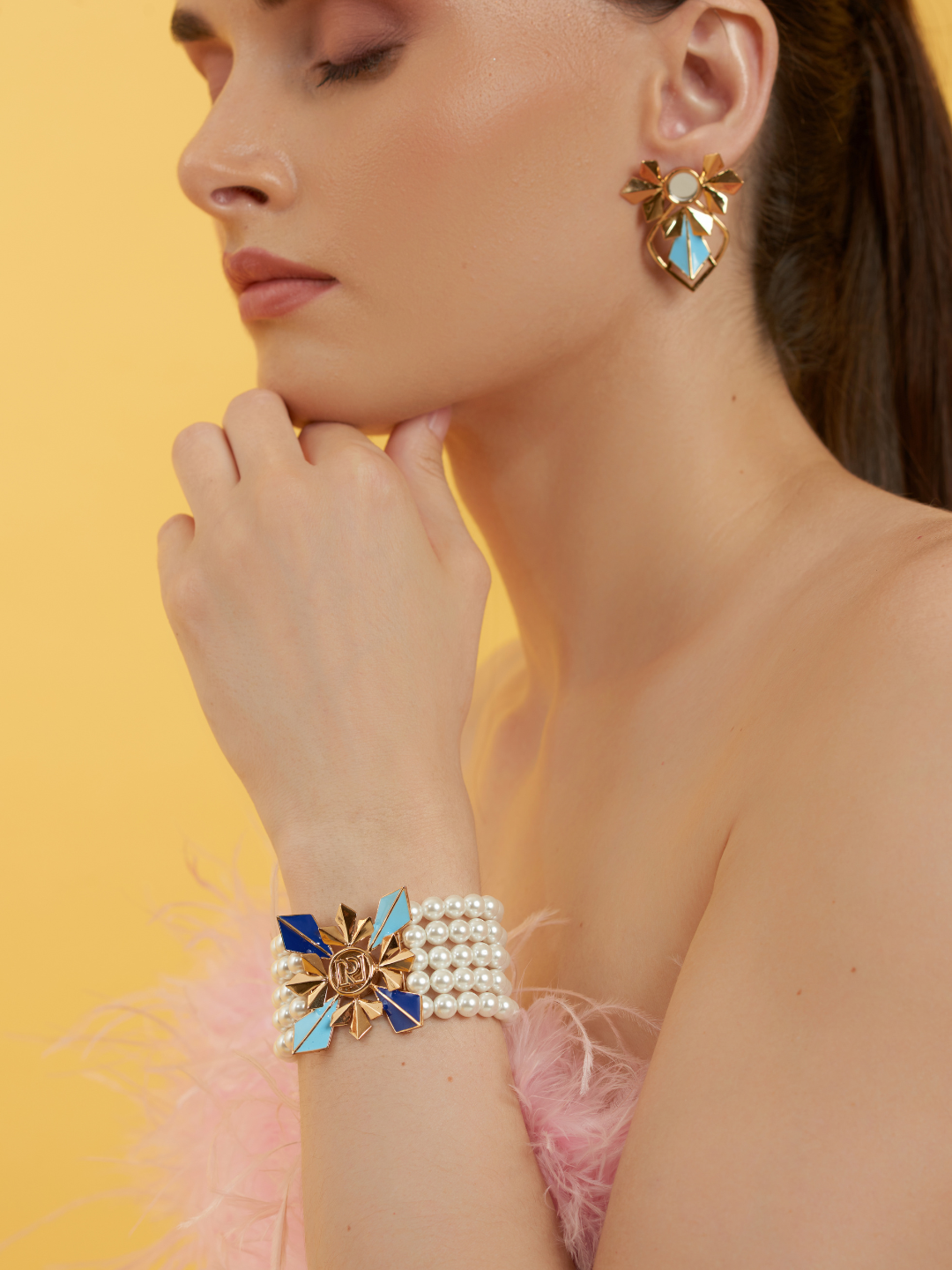 Clarisse Blue Enamel Pearled Bracelet