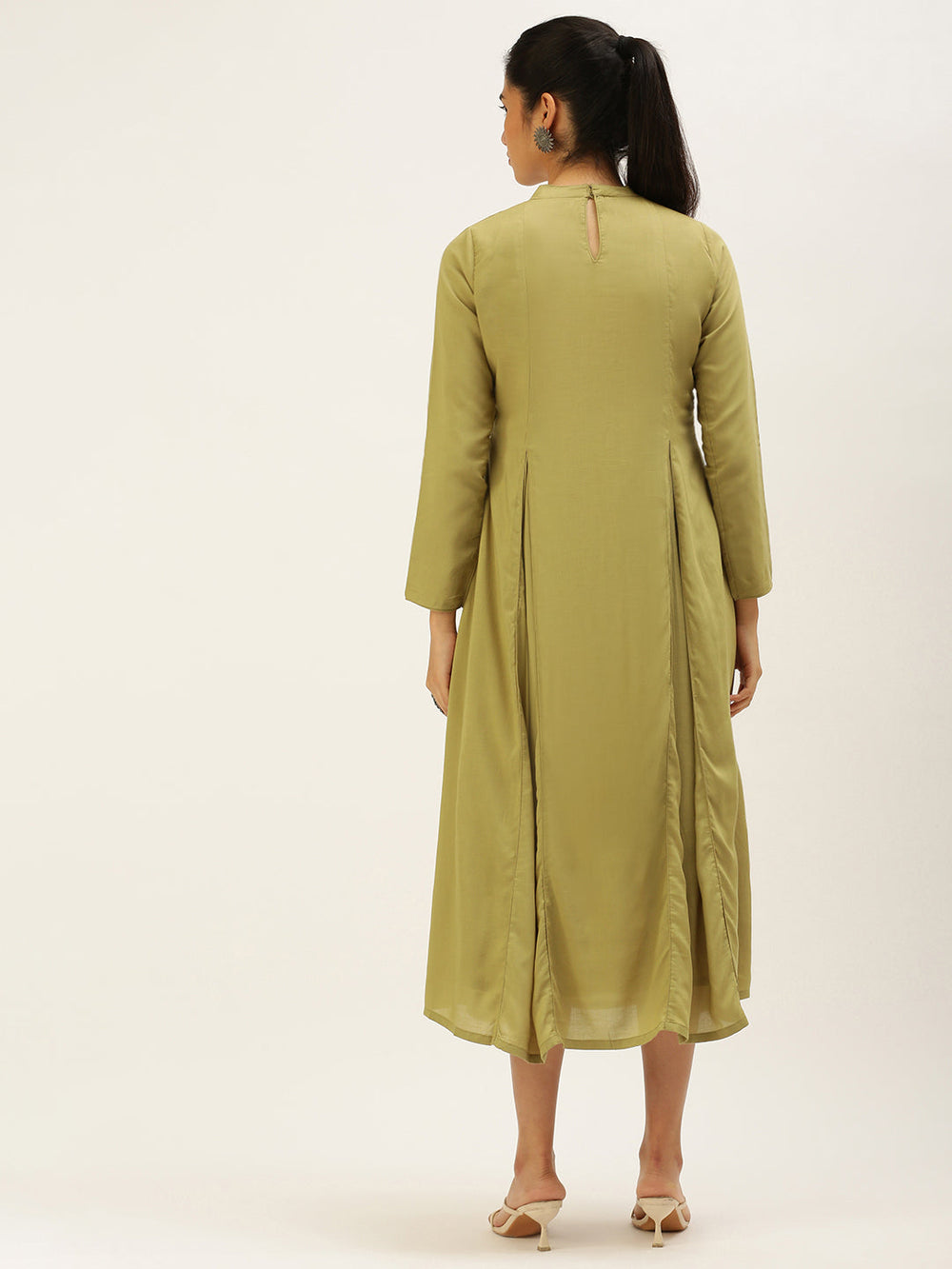 Collar-Neck-Calf-Length-Length-Khaki-Dress