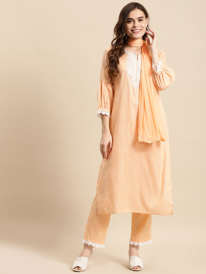 Coral Embroidered Kurta With Palazzos Dupatta
