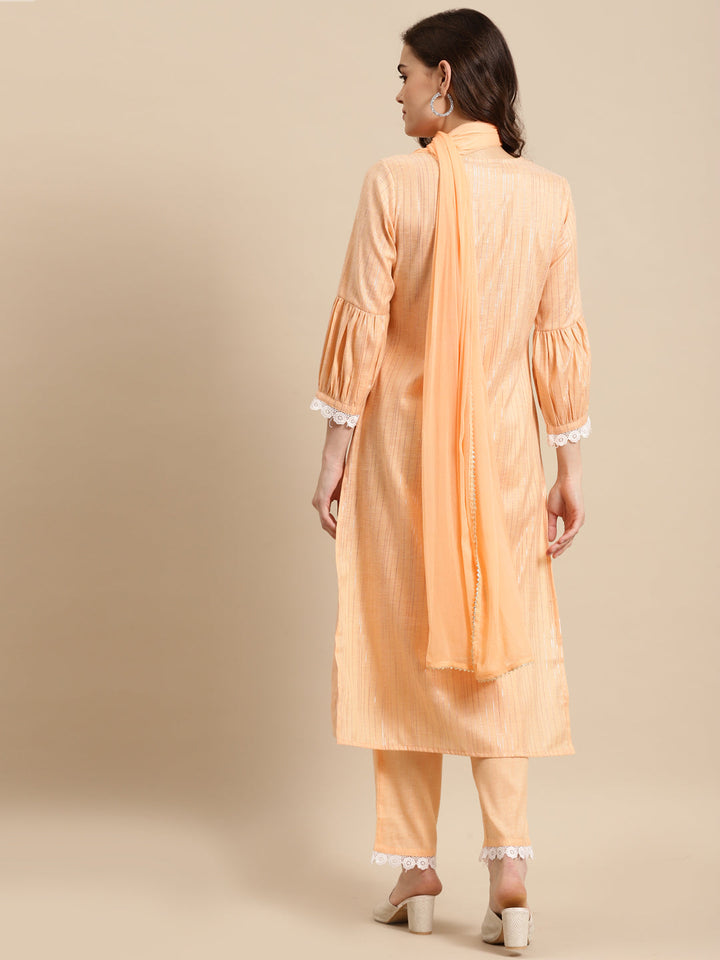 Coral Embroidered Kurta With Palazzos Dupatta