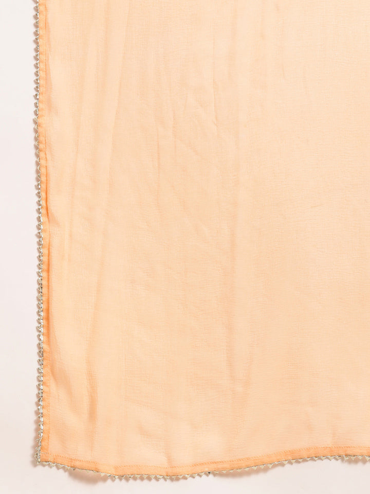 Coral Embroidered Kurta With Palazzos Dupatta