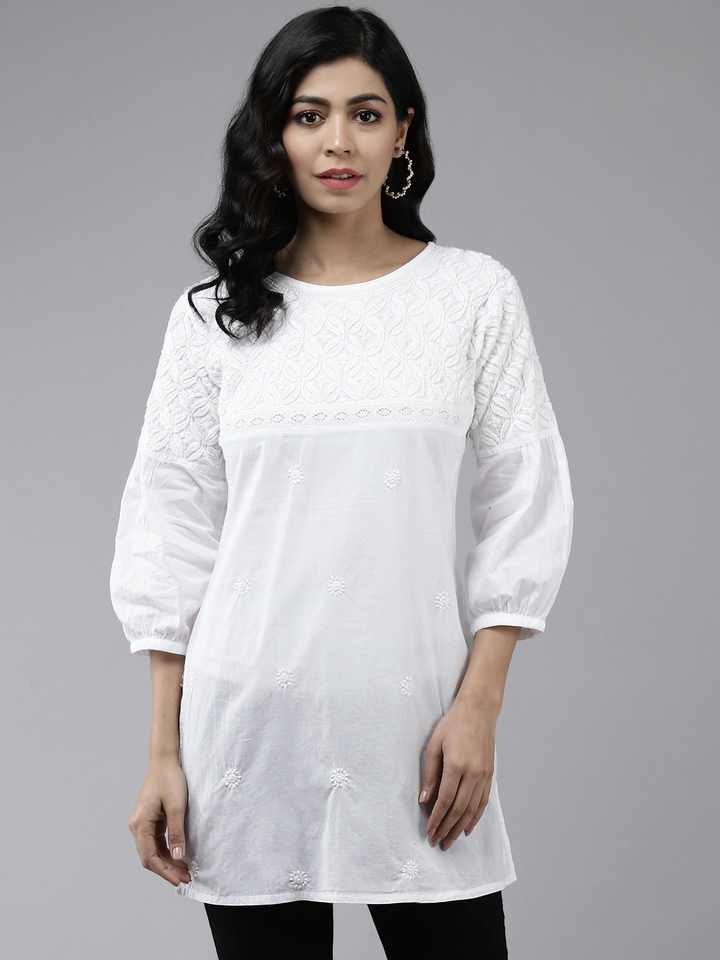 Cotton-Embroidered-Handloom-Kurti-In-White