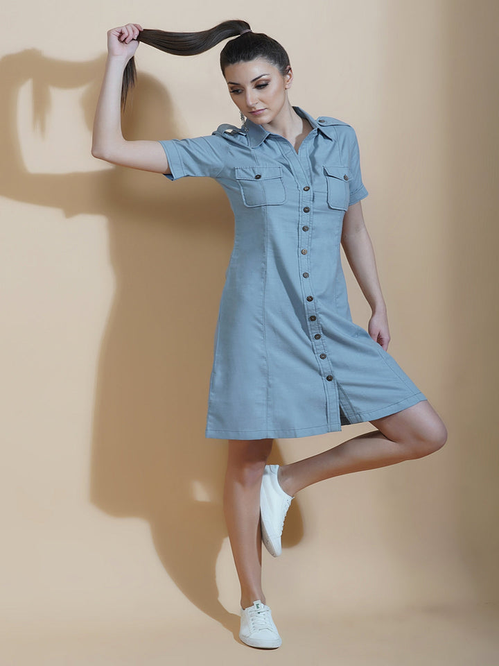 Cotton Flex Blue Shirt Dress