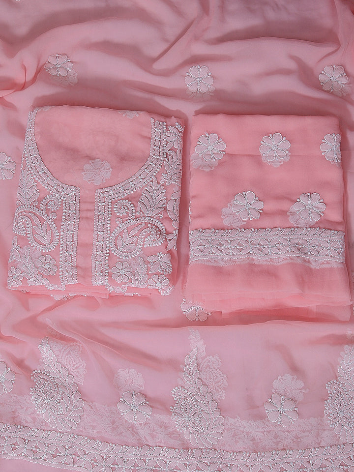 Peach Chikankari Unstitched Dress Material