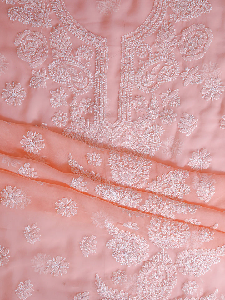 Peach Chikankari Unstitched Dress Material