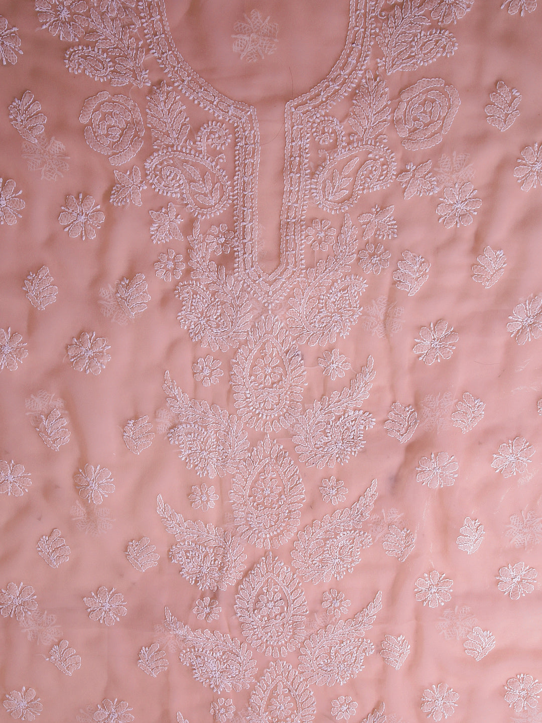 Peach Chikankari Unstitched Dress Material