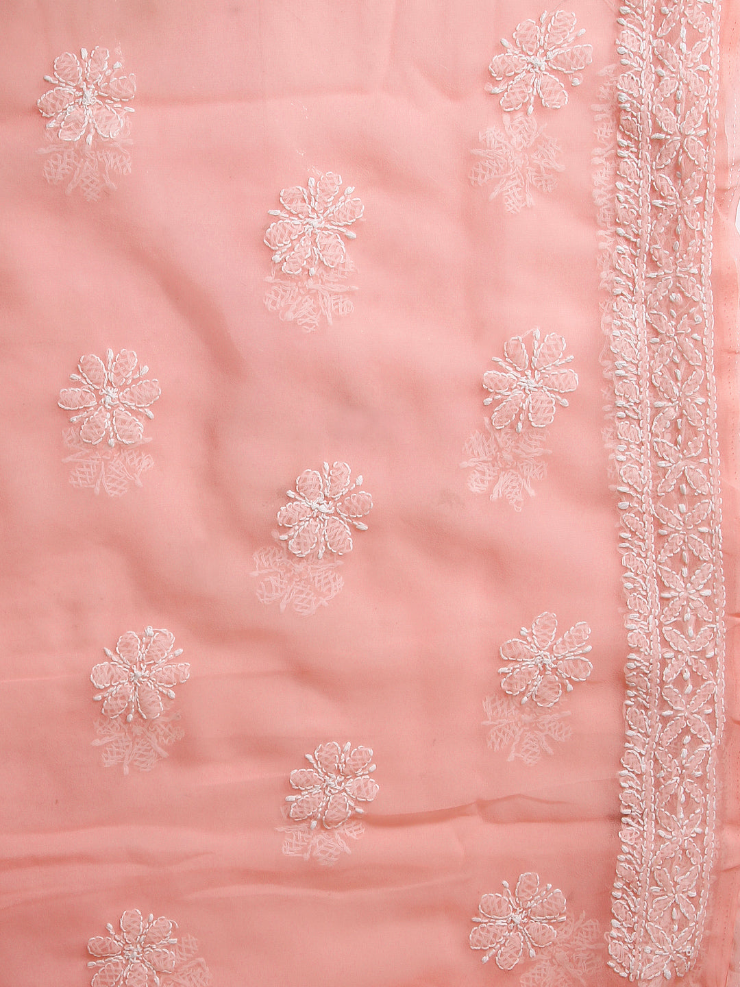 Peach Chikankari Unstitched Dress Material