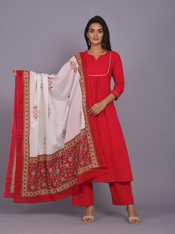 Crimson Red Kurta Dupatta Pant Set