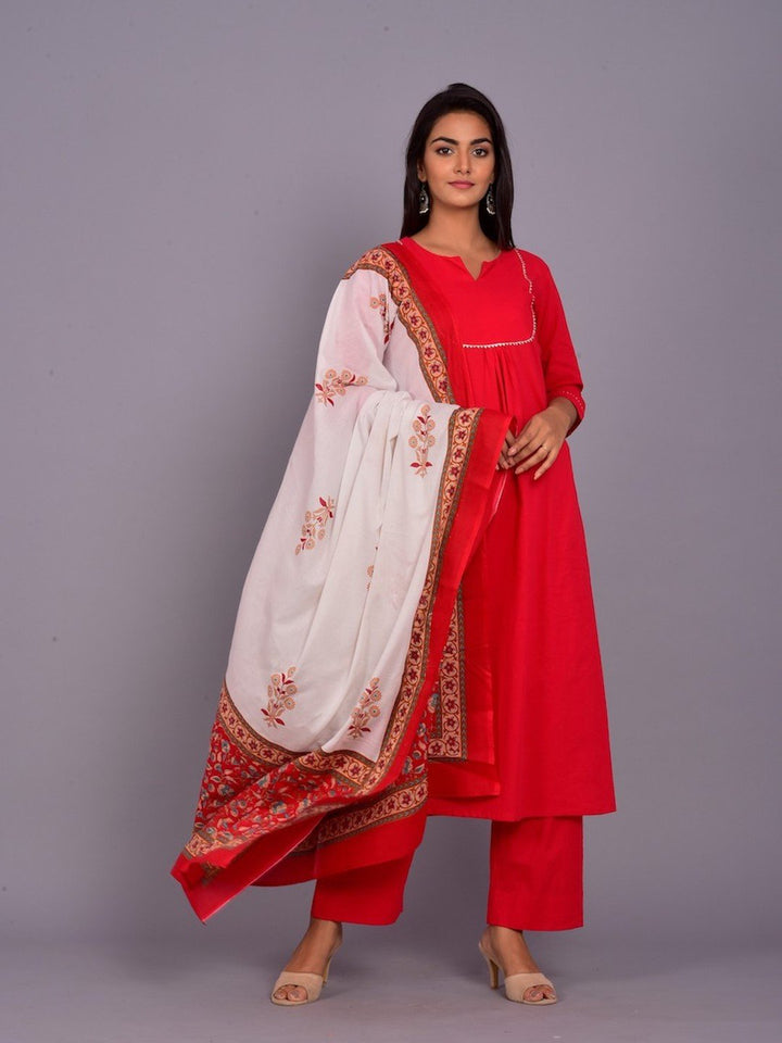 Crimson Red Kurta Dupatta Pant Set