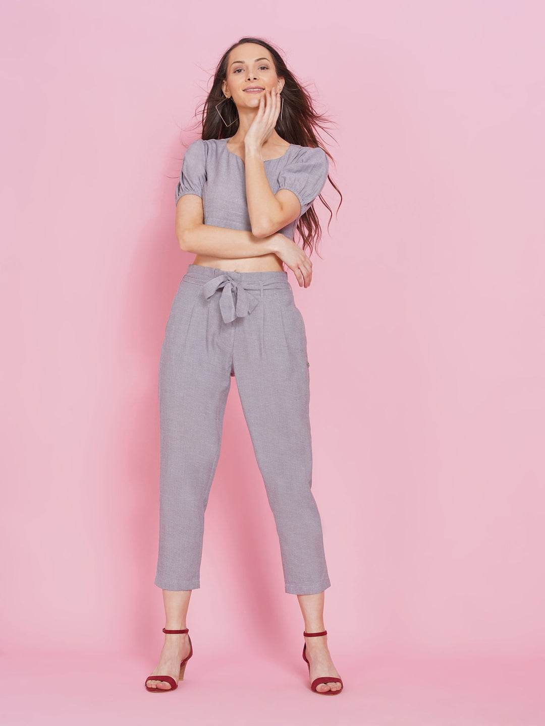 Cropped Top With Straight Pants Co-Ord Set