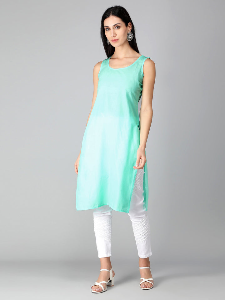 Cyan-Georgette-Chikan-Kurta-with-Slip