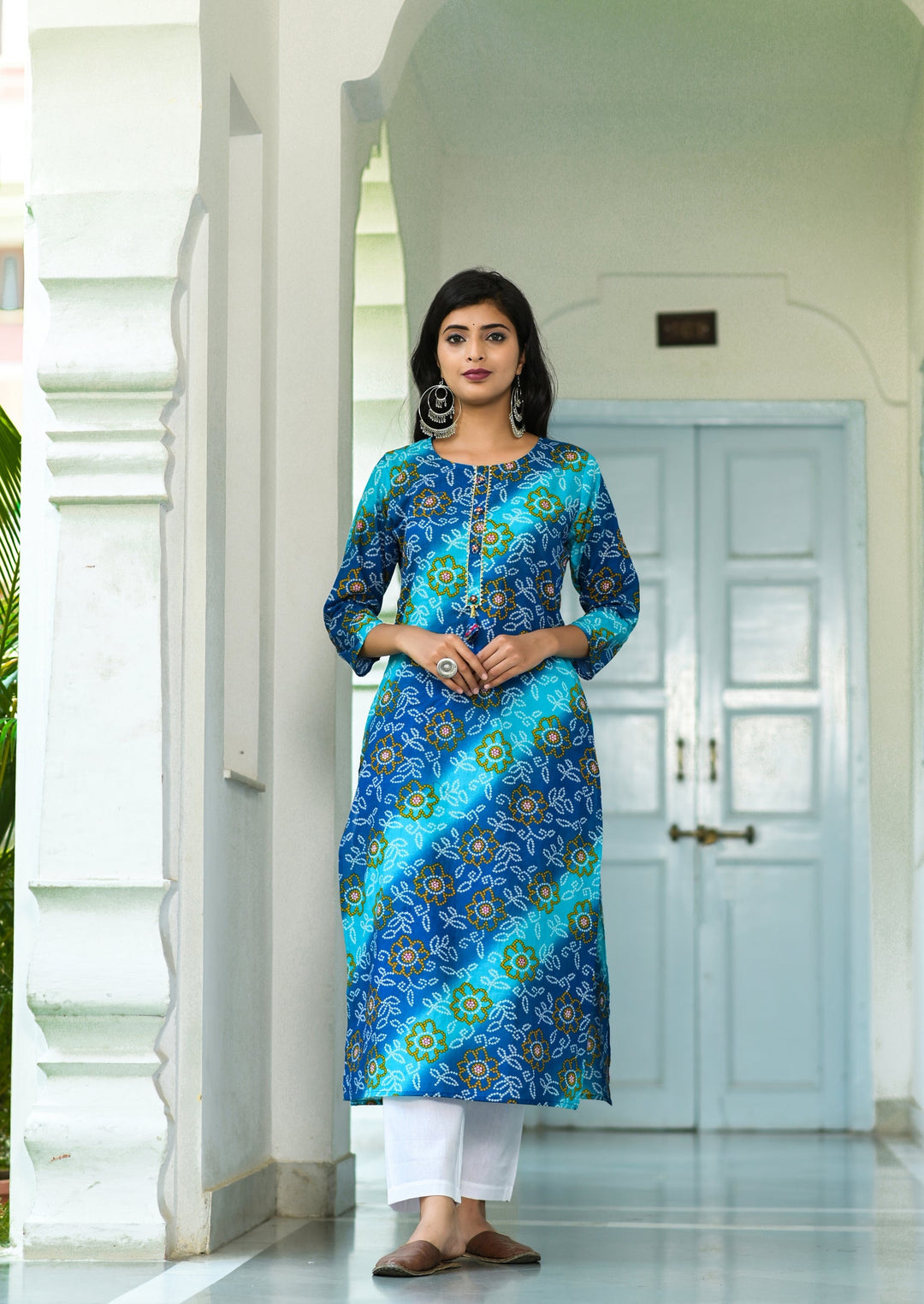 Blue-Bandhani-Printed-Pure-Cotton-Kurta-Only