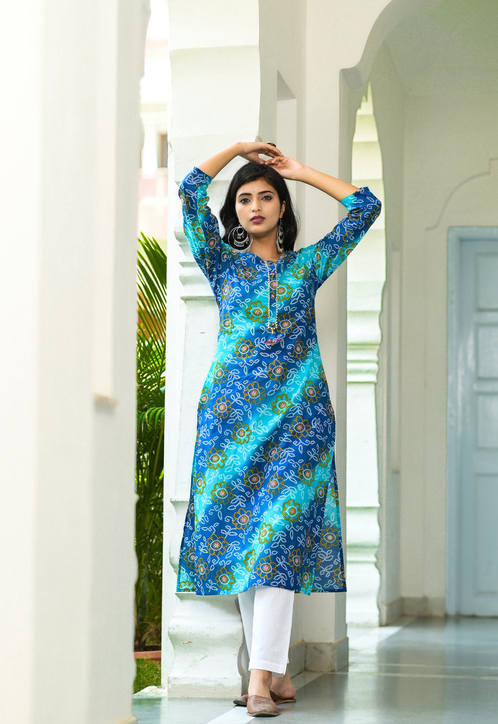 Blue-Bandhani-Printed-Pure-Cotton-Kurta-Only