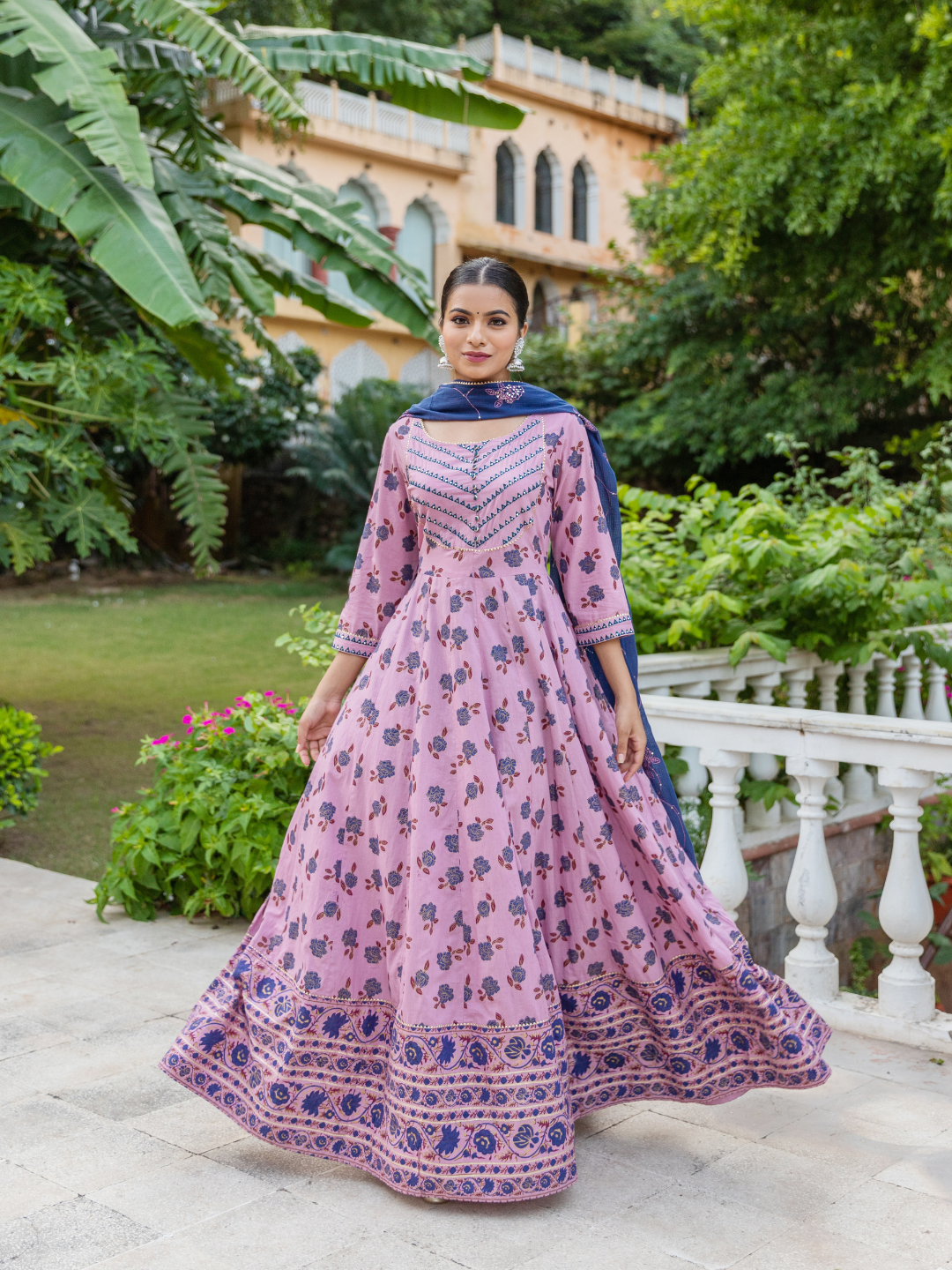 Daisy Lavender Printed Anarkali & Dupatta Dress Set