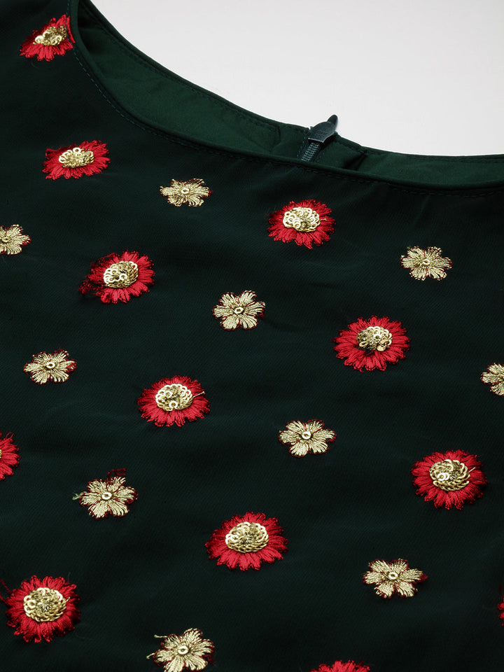 Dark Green Embroidered Asymmetrical Gharara Suit