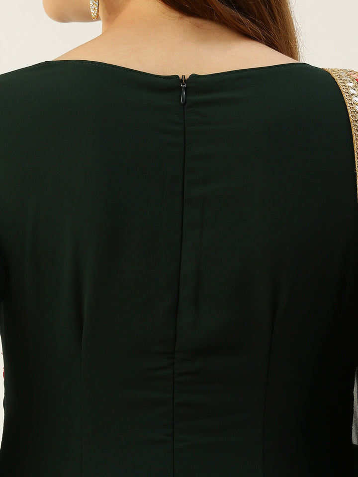 Dark Green Embroidered Asymmetrical Gharara Suit