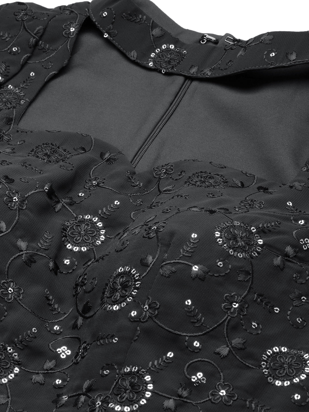 Dark-Grey-Georgette-&-Peach-Pleated-Gown