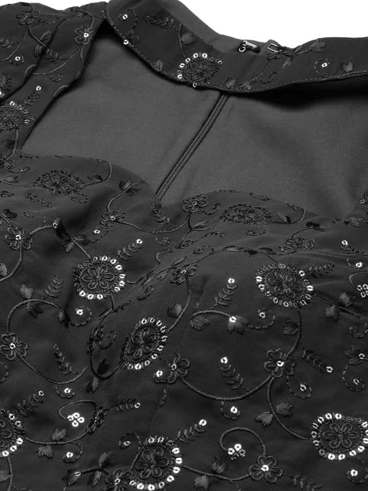 Dark-Grey-Georgette-&-Peach-Pleated-Gown