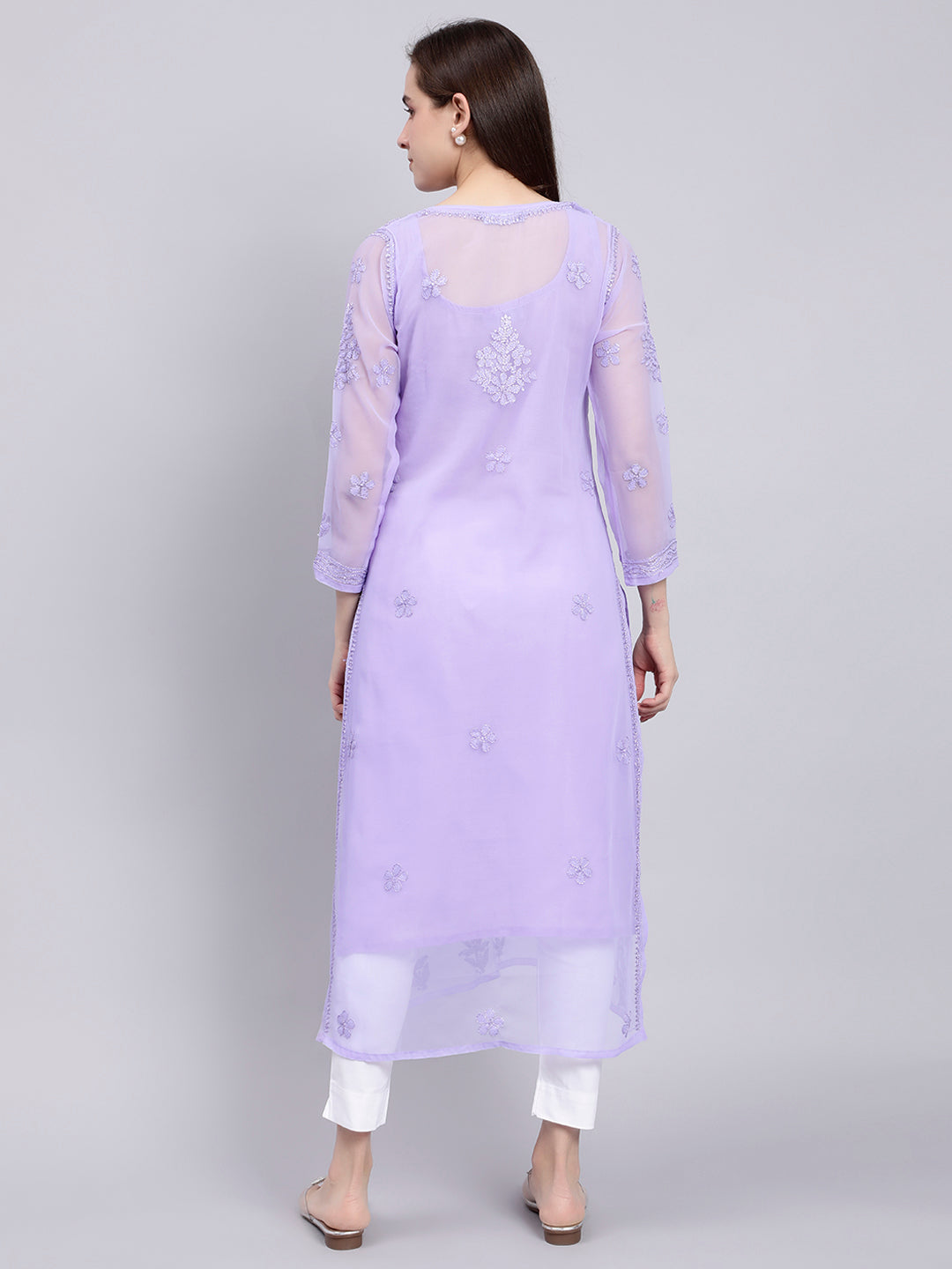 Dark Mauve Georgette Chikankari Kurti with Slip