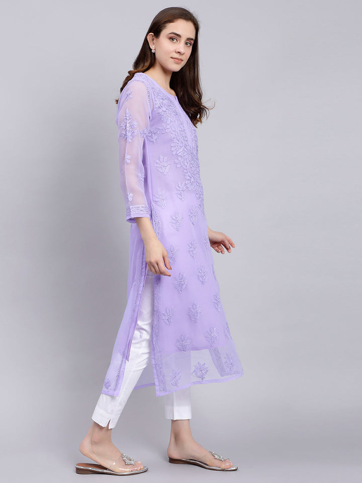 Dark Mauve Georgette Chikankari Kurti with Slip