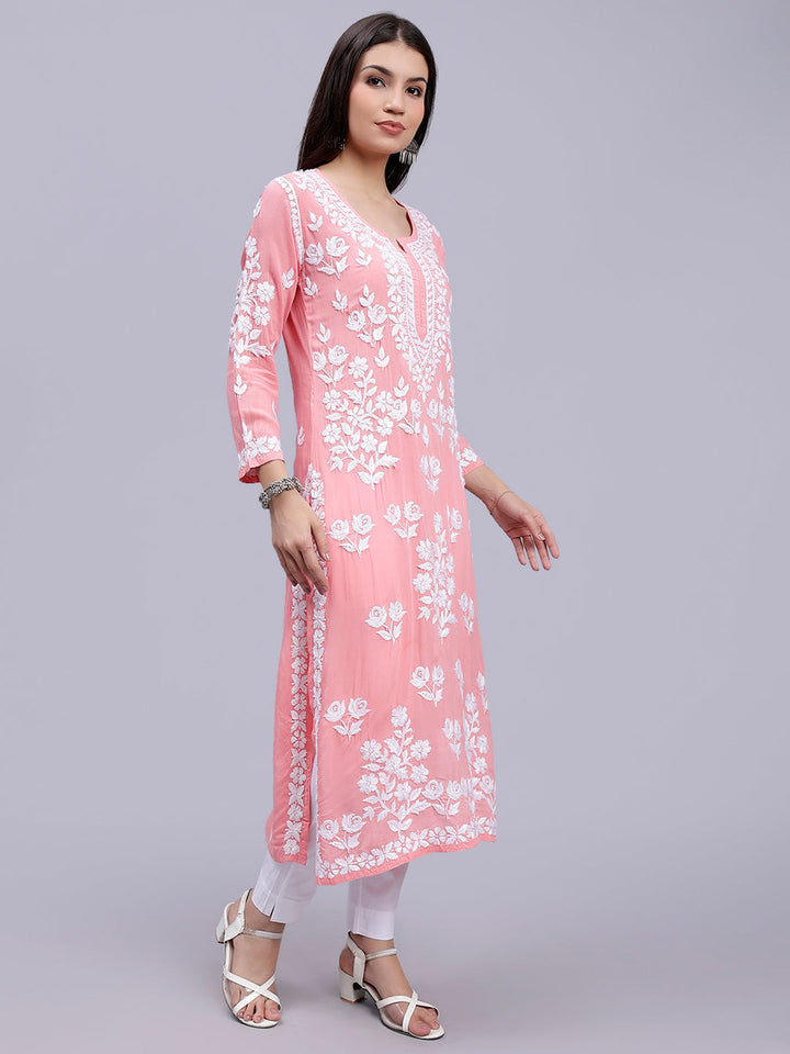 Dark Peach Modal Handwoven Chikankari Kurti