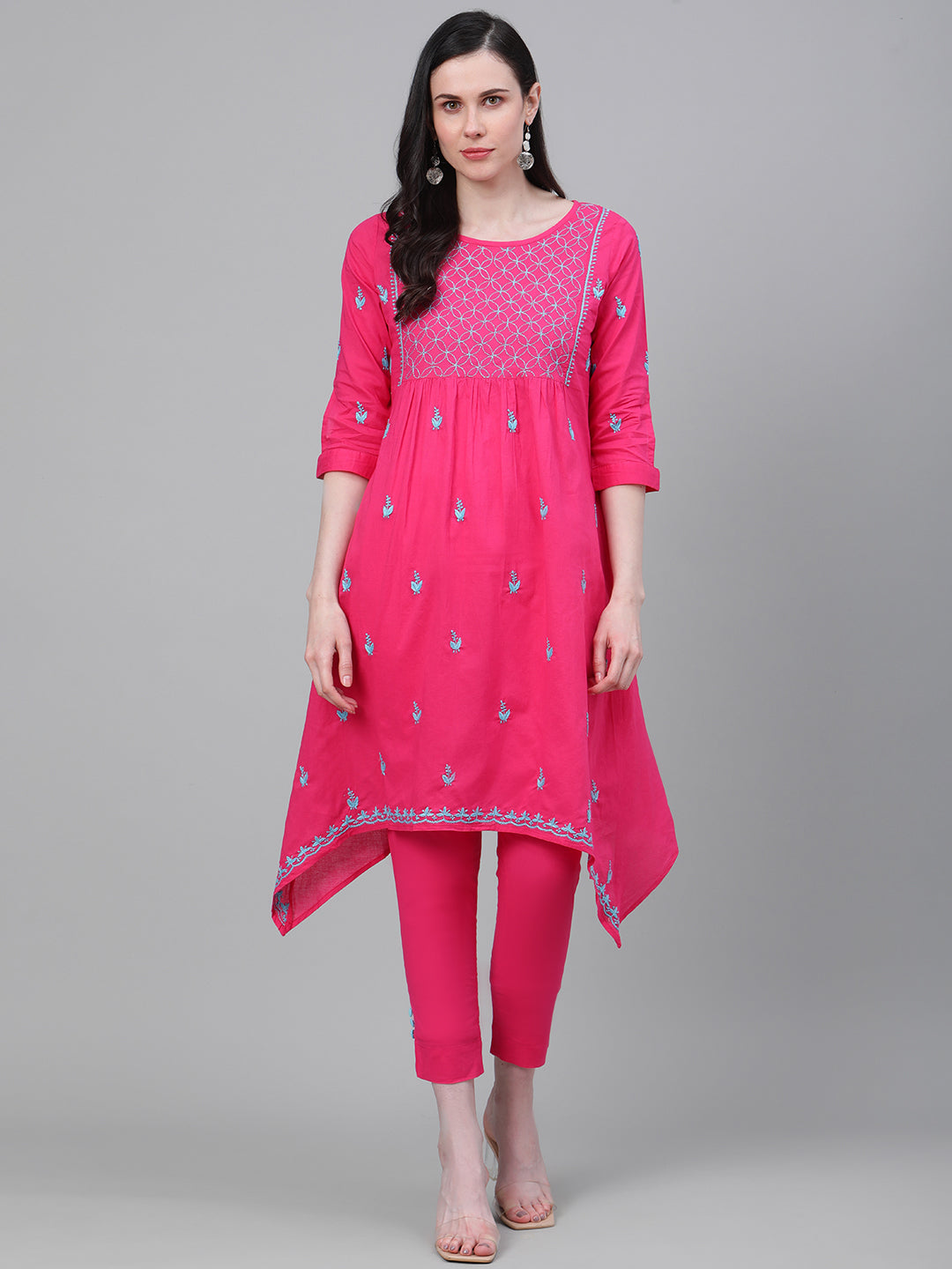 Dark-Pink-Cotton-Lucknow-Chikan-Kurta-Set