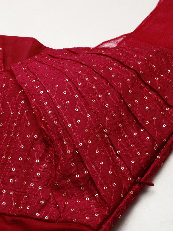 Dark-Red-Georgette-Sequins-Embroidered-Gown