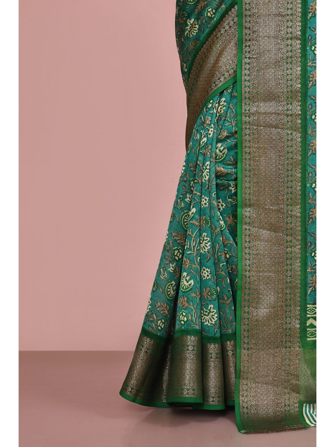 Deep Blue Printed Chanderi Saree in Zari Border