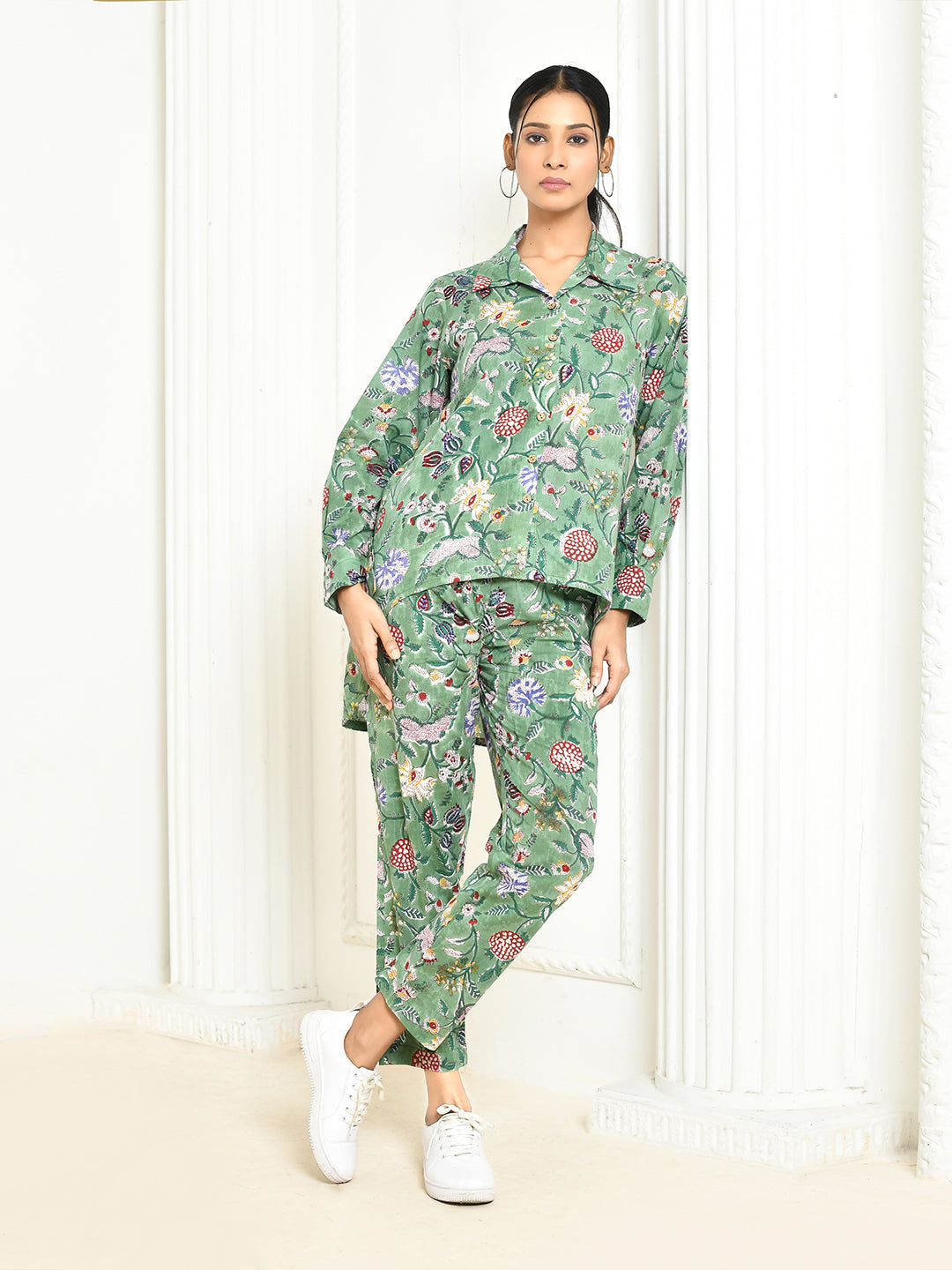 Dhanvi Cotton Floral Hand-Printed Co-Ord Set