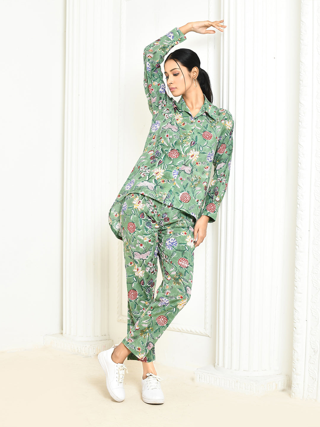 Dhanvi Cotton Floral Hand-Printed Co-Ord Set
