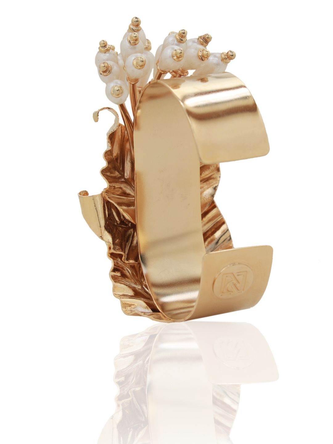 Diana Brass & Pearl Handcuff with Gold Plating