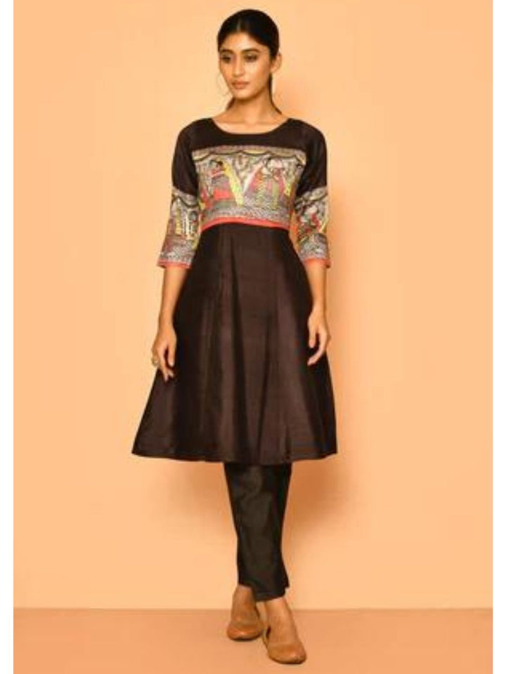 ZERESOUQ-Diti-Black-Handloom-Madhubani-Cotton-Silk-Kurta-Set