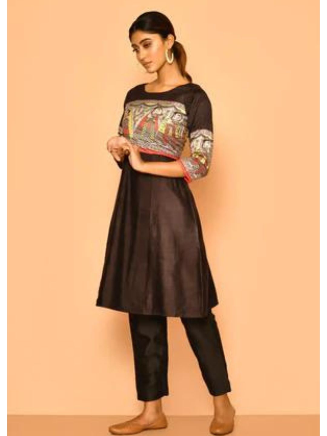 ZERESOUQ-Diti-Black-Handloom-Madhubani-Cotton-Silk-Kurta-Set