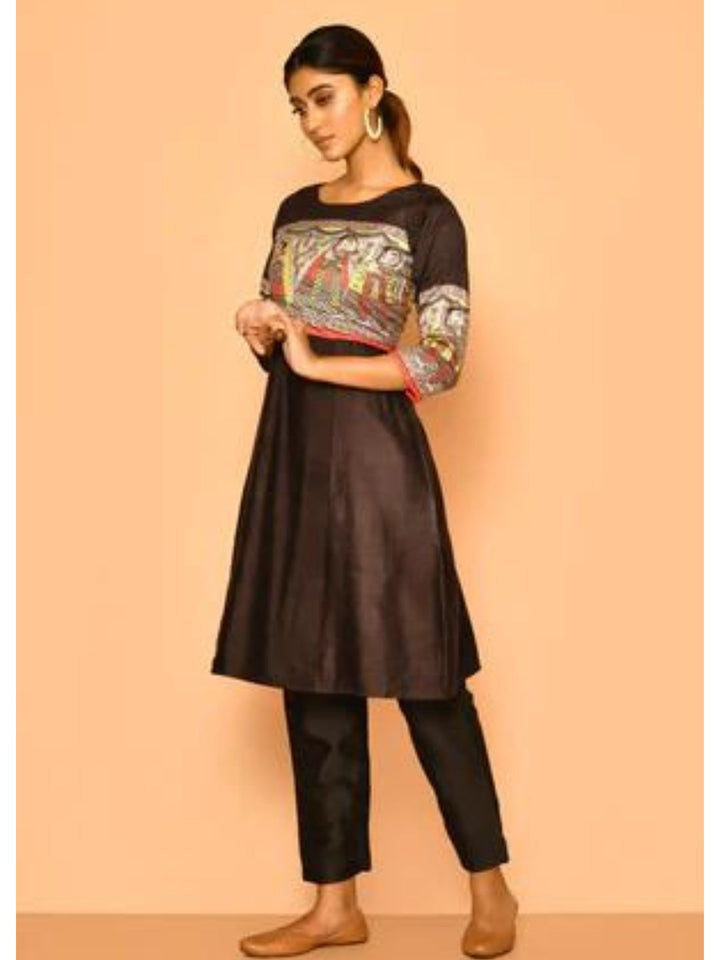 ZERESOUQ-Diti-Black-Handloom-Madhubani-Cotton-Silk-Kurta-Set