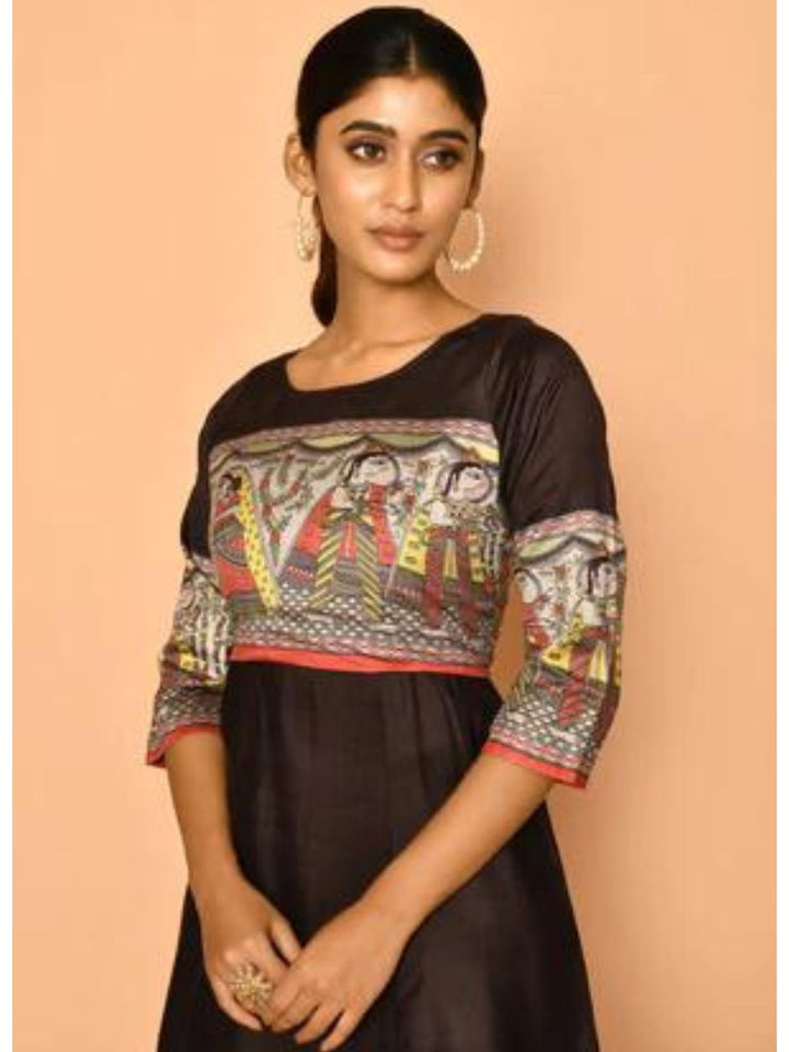 ZERESOUQ-Diti-Black-Handloom-Madhubani-Cotton-Silk-Kurta-Set
