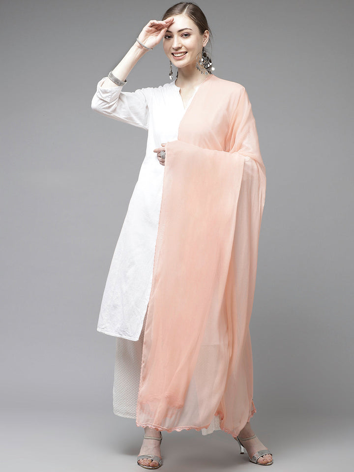 Dupatta - Peach Chiffon Chikankari Embroidered Dupatta