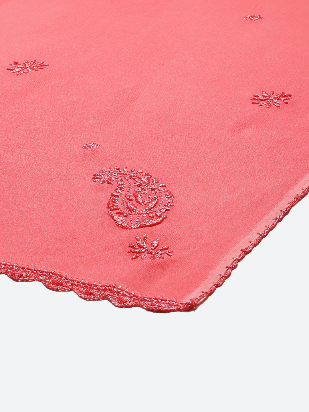 Dupatta - Pink Viscose Georgette Chikankari Carry Stole